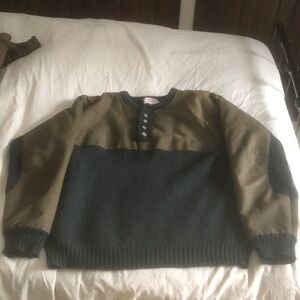 Vintage C.C. Filson Waterfowl Henley Guide Wool & Wax Sweater Green Tan USA